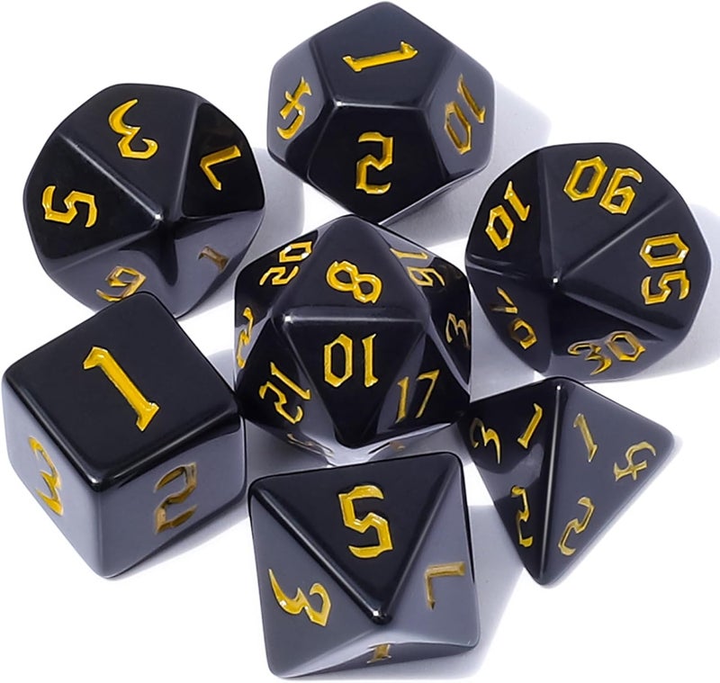CiaraQ DND Polyhedral Dice Set with Dice Bag for Dungeons and Dragons RPG MTG Role Playing Table Games (Black+Gold Font) - Image 1